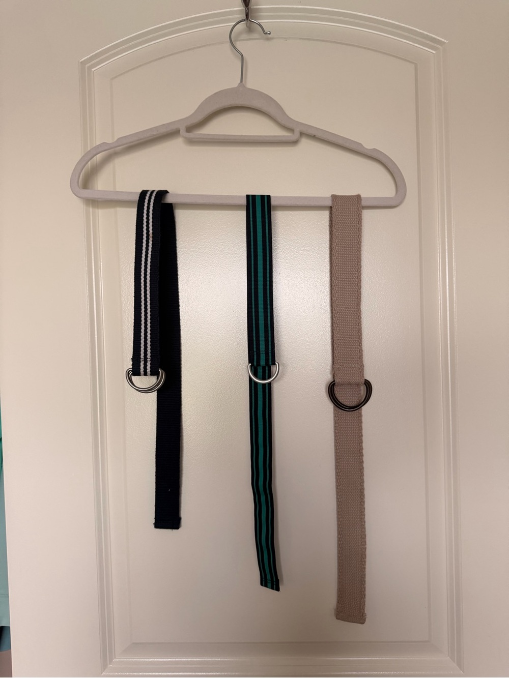 Striped Webbing D-Ring Belts - Navy, Teal, Beige